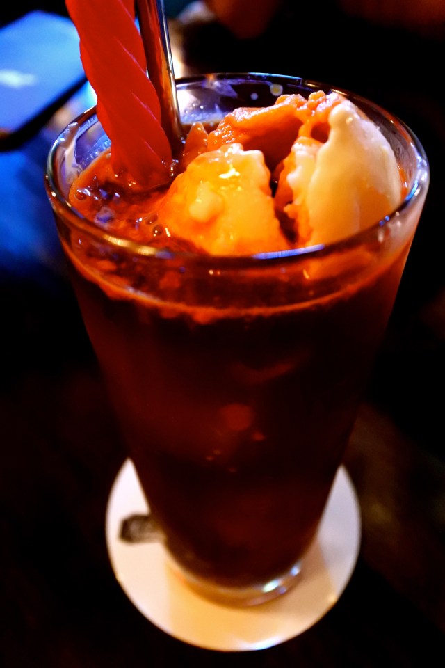 Bourbon and root beer float with Red Vine straw